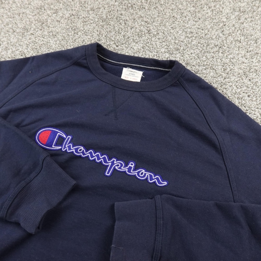 Champion Sweatshirt Mens XL Blue Script‎ Logo Pullover Fleece Crewneck Sweater